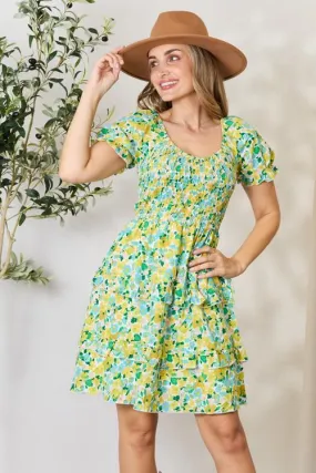 🌼 Double Take Smocked Scoop Neck Flounce Sleeve Floral Mini Dress 🌼