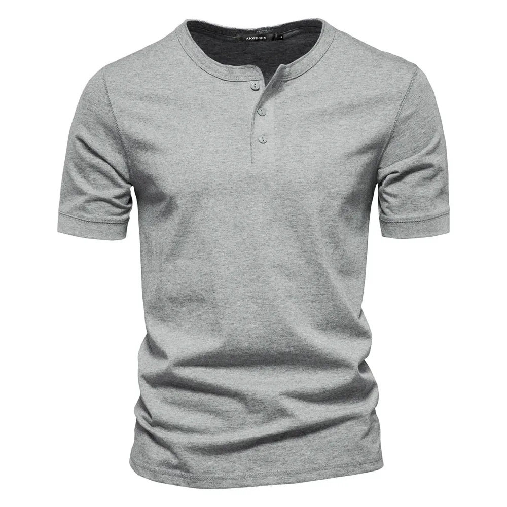 100% Cotton Henley Collar T Shirt Men Casual High Quality Summer Short Sleeve Mens T Shirts Fashion Basic T-shirt Male