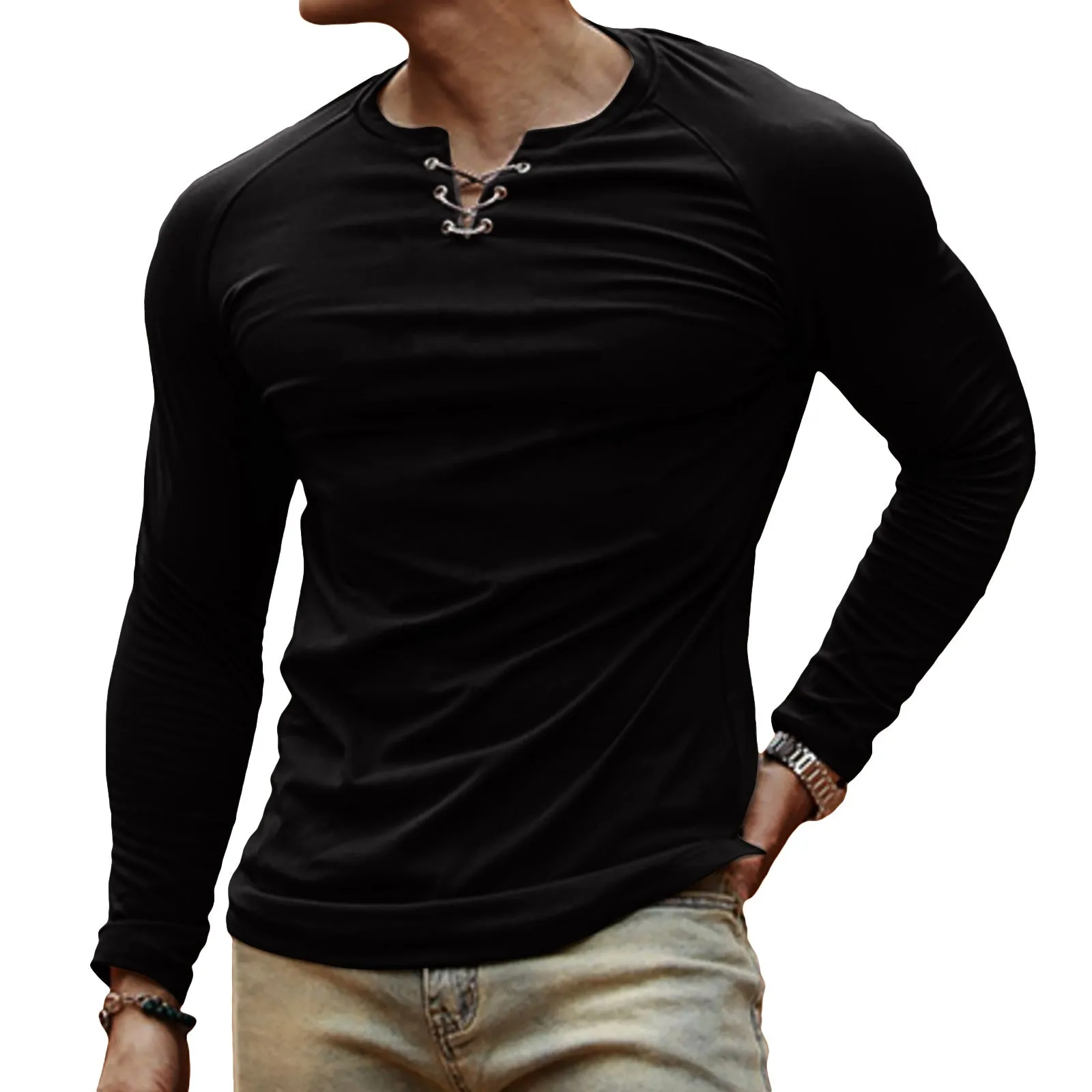 100% COTTON HENLEY RAGLAN LONG SLEEVE T-SHIRT