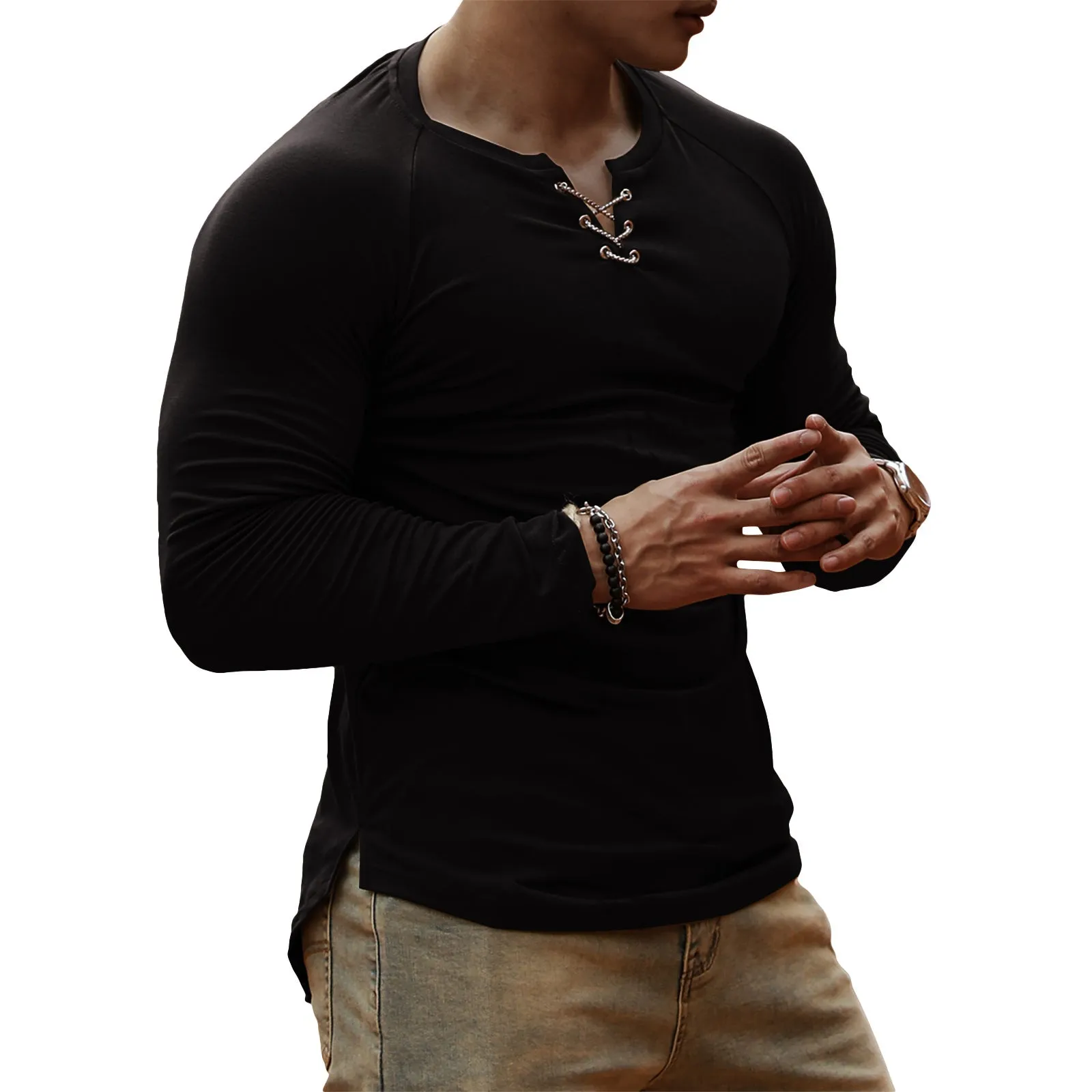 100% COTTON HENLEY RAGLAN LONG SLEEVE T-SHIRT