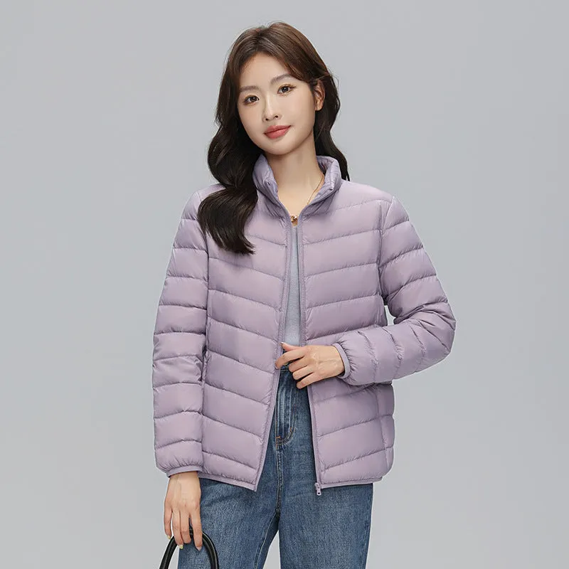 2024 autumn and winter new Korean version stand-up collar light down jacket women's short large size casual warm jacket 90 white duck down