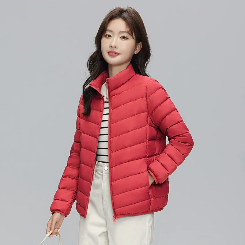 2024 autumn and winter new Korean version stand-up collar light down jacket women's short large size casual warm jacket 90 white duck down