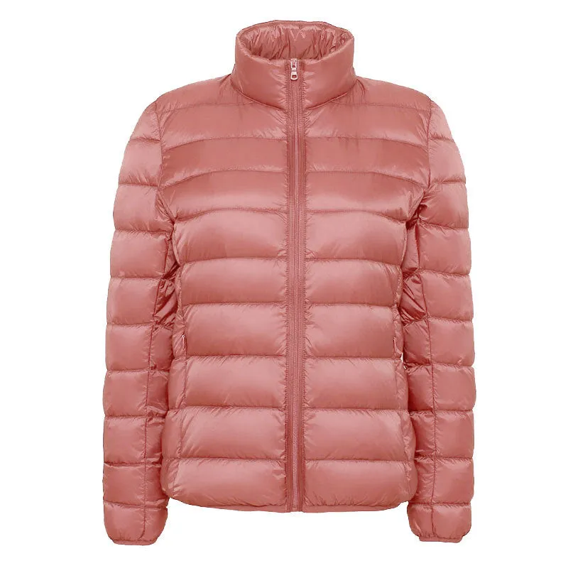 2024 autumn and winter new Korean version stand-up collar light down jacket women's short large size casual warm jacket 90 white duck down