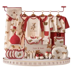 26pcs Cream & Maroon Teddy Love , New born Baby Girl/Boy Gift Hamper all Season wear Clothes Gift Hamper Box, (0-6months)