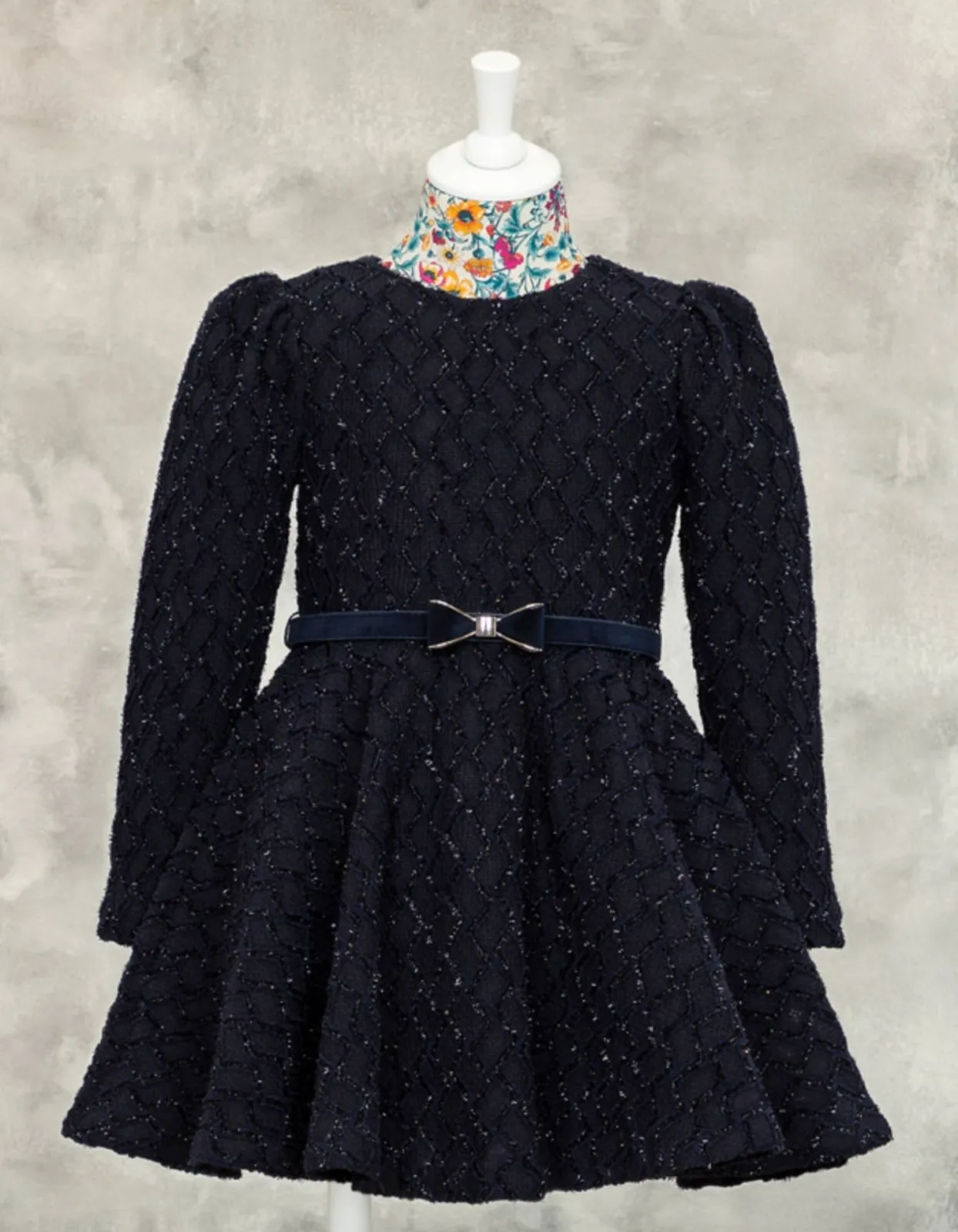 Abel & Lula Girls Navy Long Sleeve Jacquard Sparkle Knit Dress