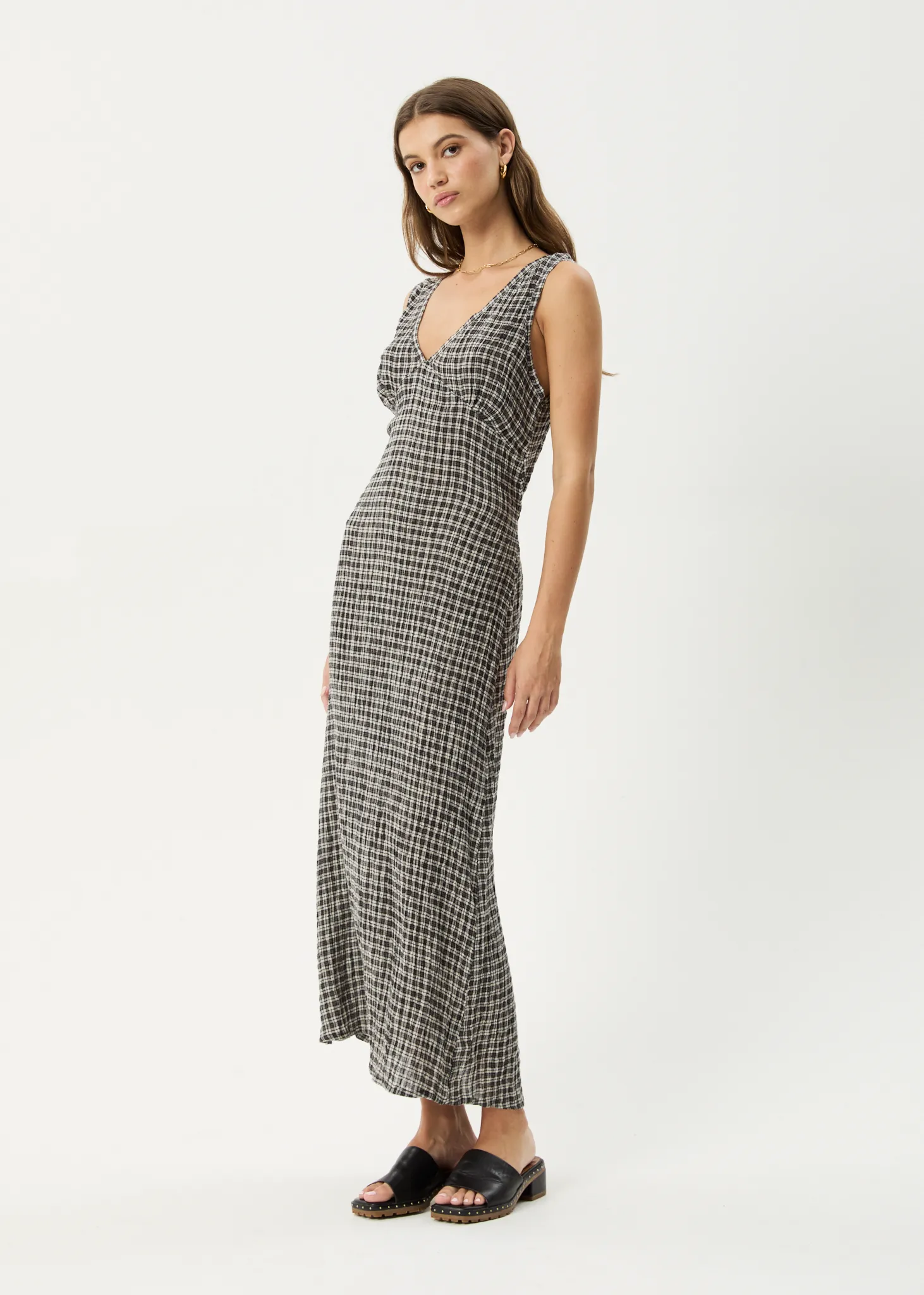 AFENDS Womens Asta - Seersucker Maxi Dress - Steel Check