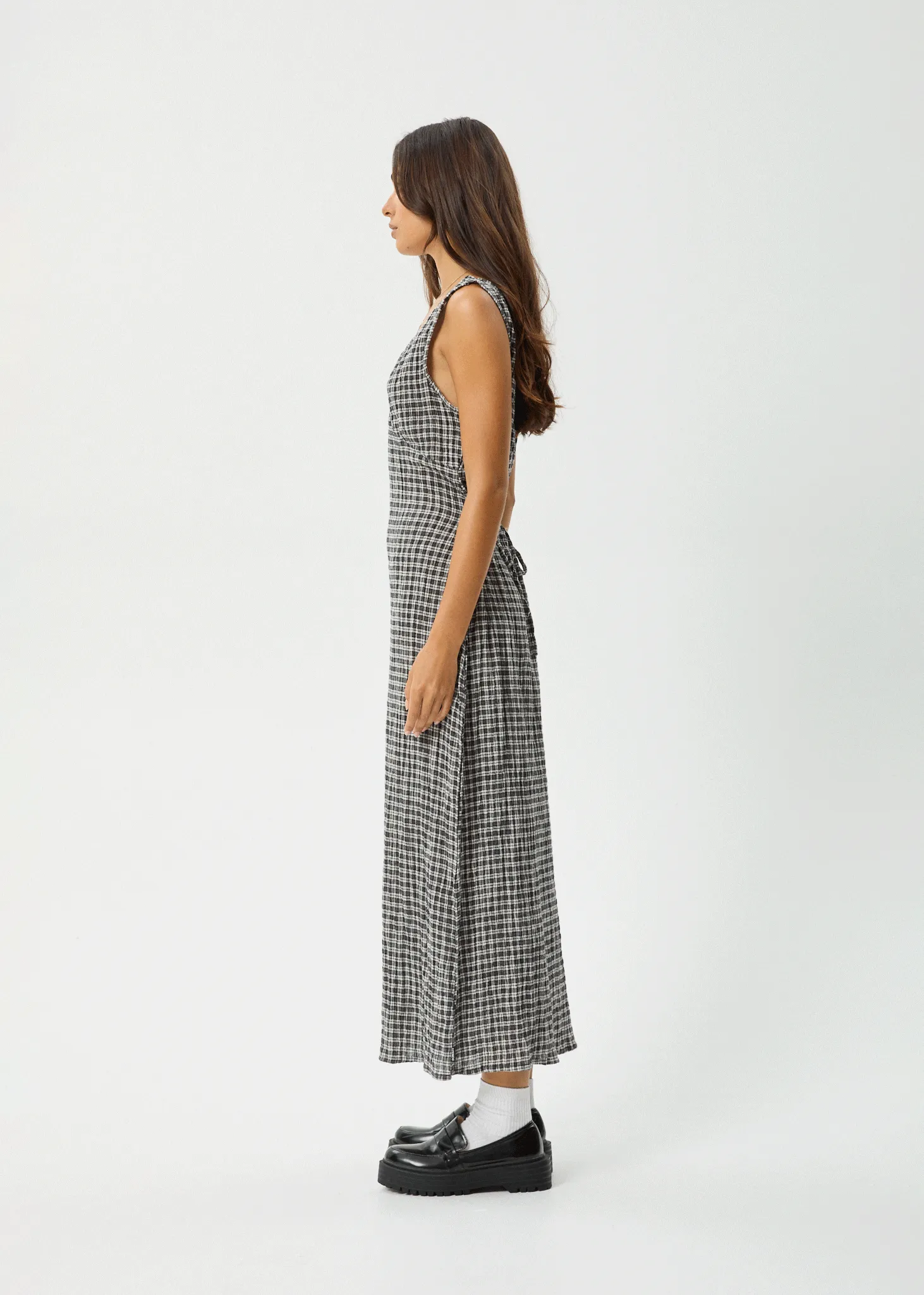 AFENDS Womens Asta - Seersucker Maxi Dress - Steel Check