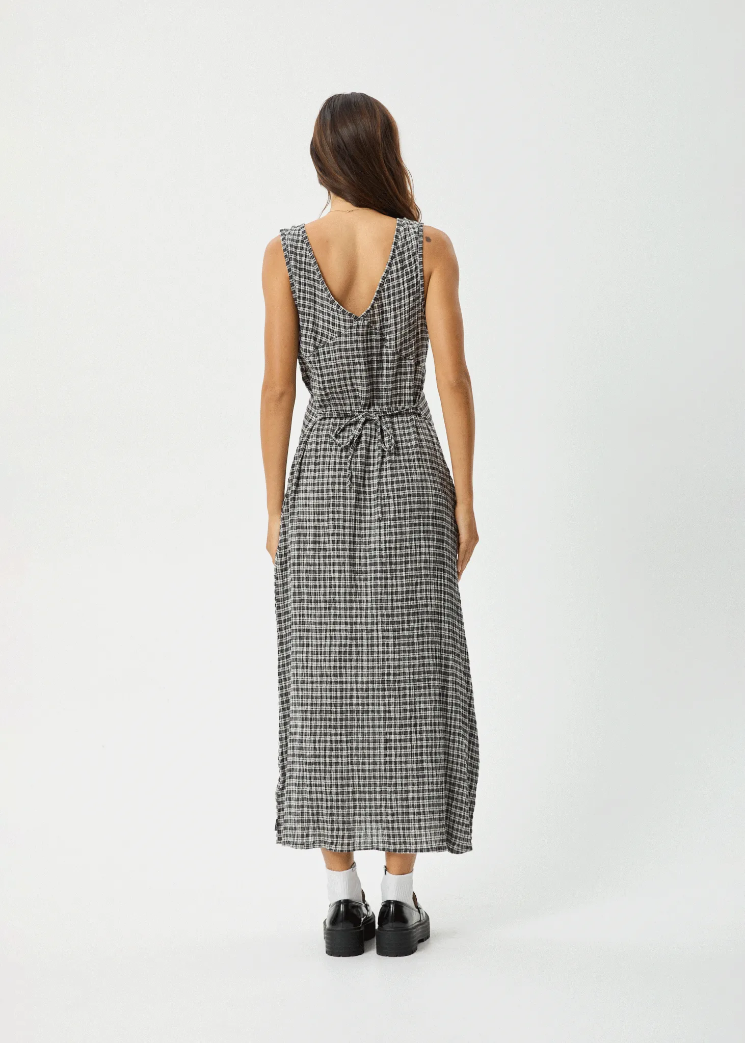 AFENDS Womens Asta - Seersucker Maxi Dress - Steel Check