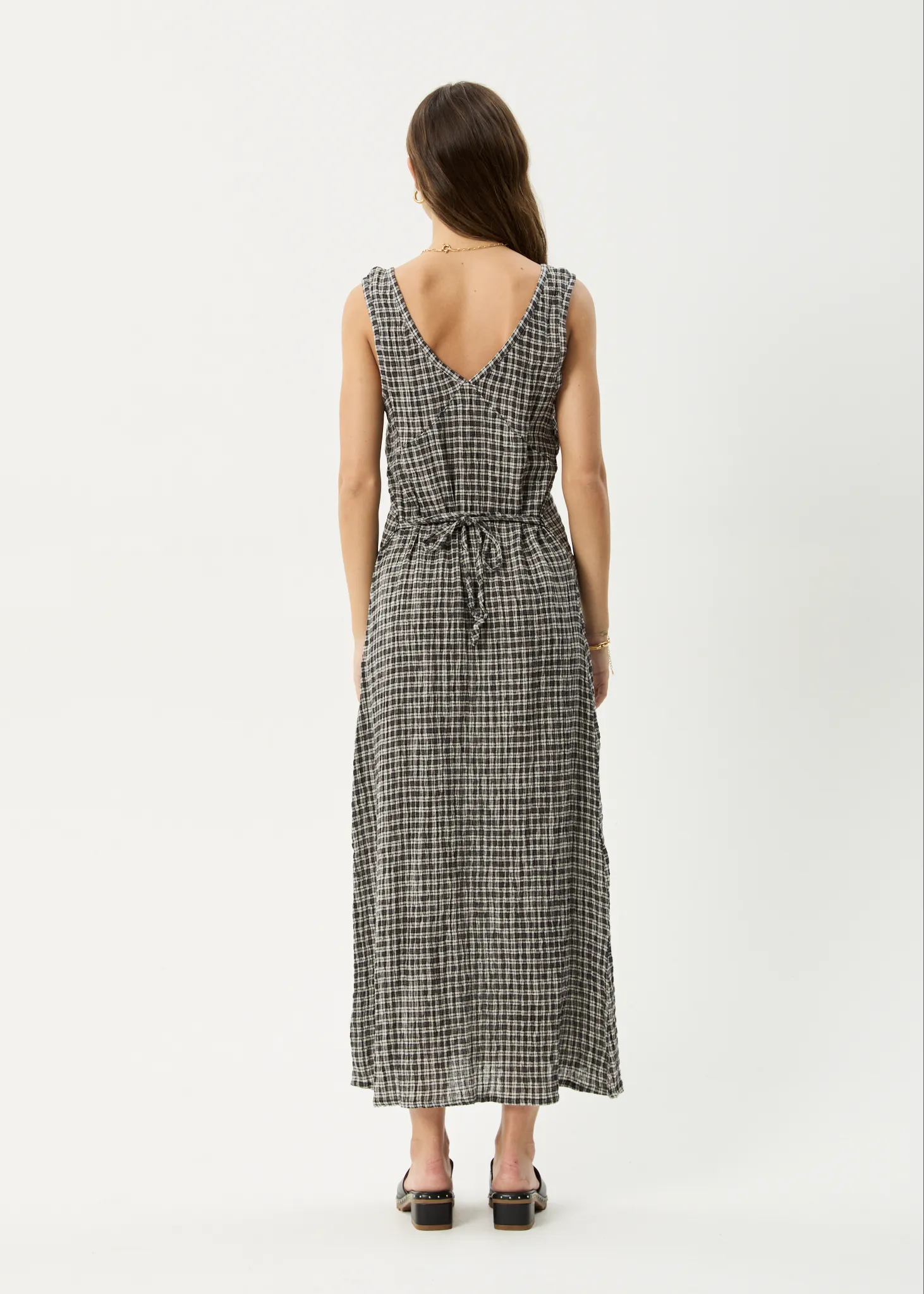 AFENDS Womens Asta - Seersucker Maxi Dress - Steel Check