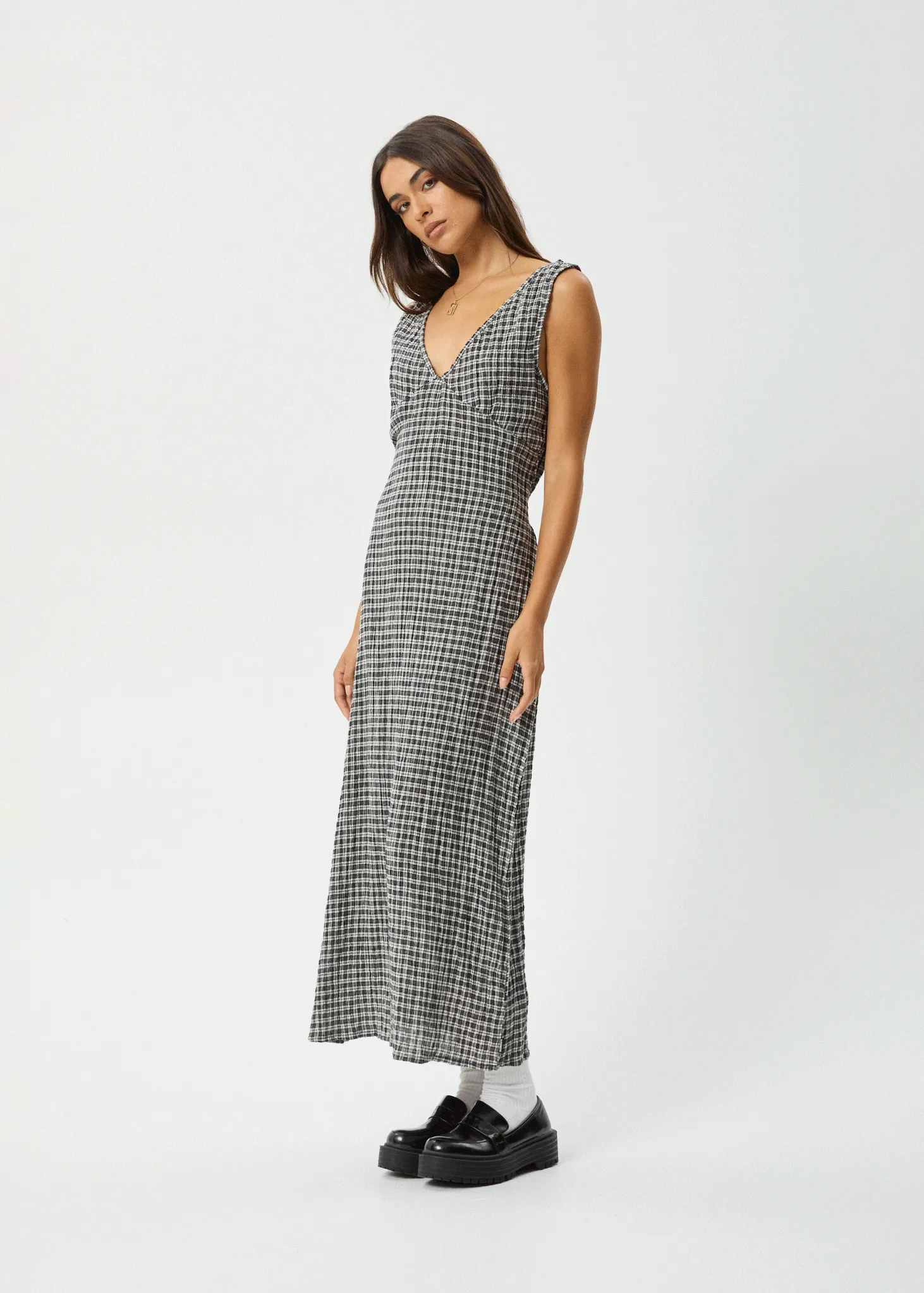 AFENDS Womens Asta - Seersucker Maxi Dress - Steel Check