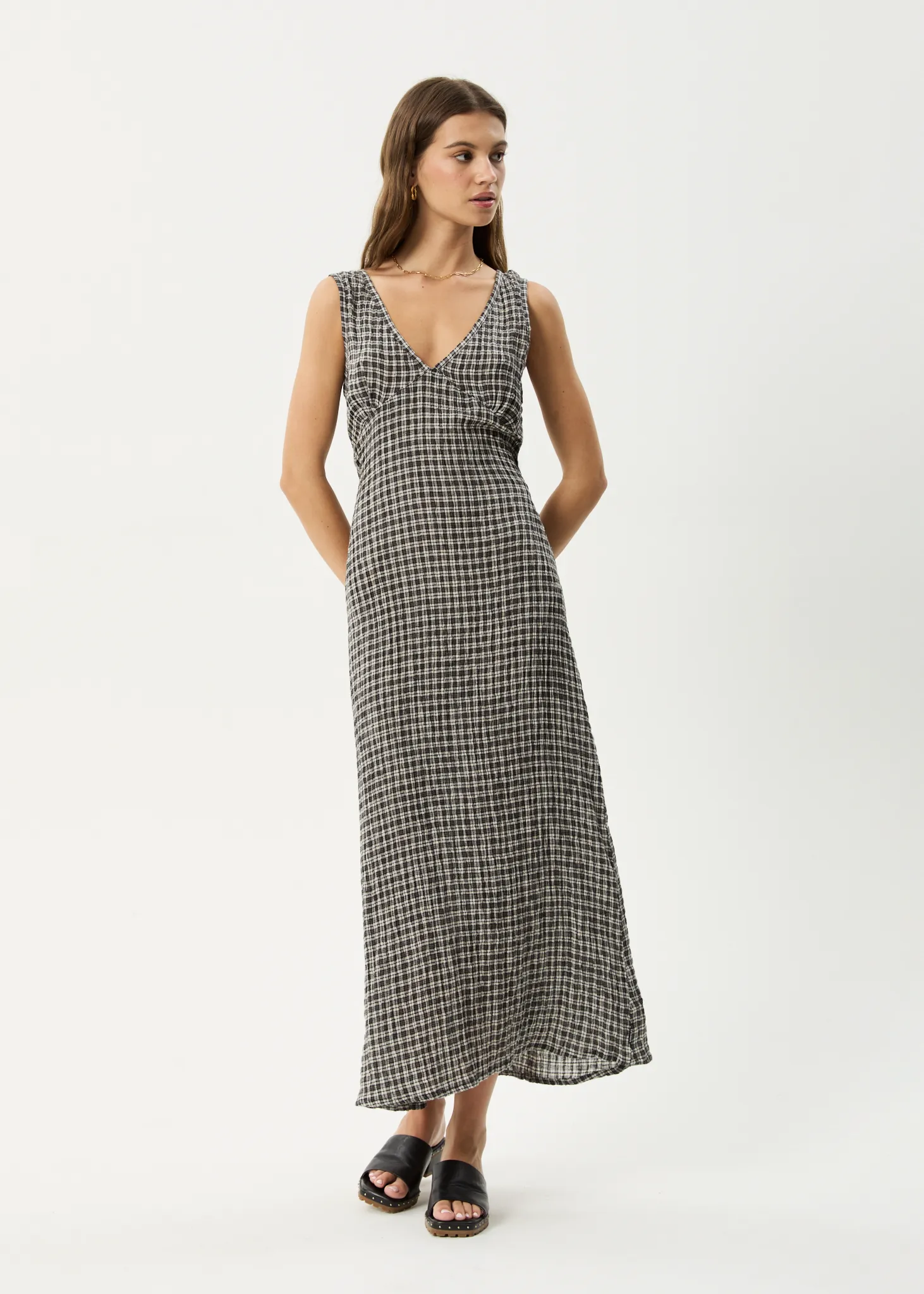 AFENDS Womens Asta - Seersucker Maxi Dress - Steel Check