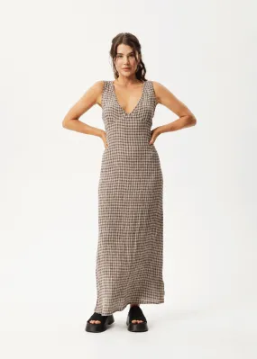 AFENDS Womens Base - Seersucker Check Maxi Dress - Coffee Check