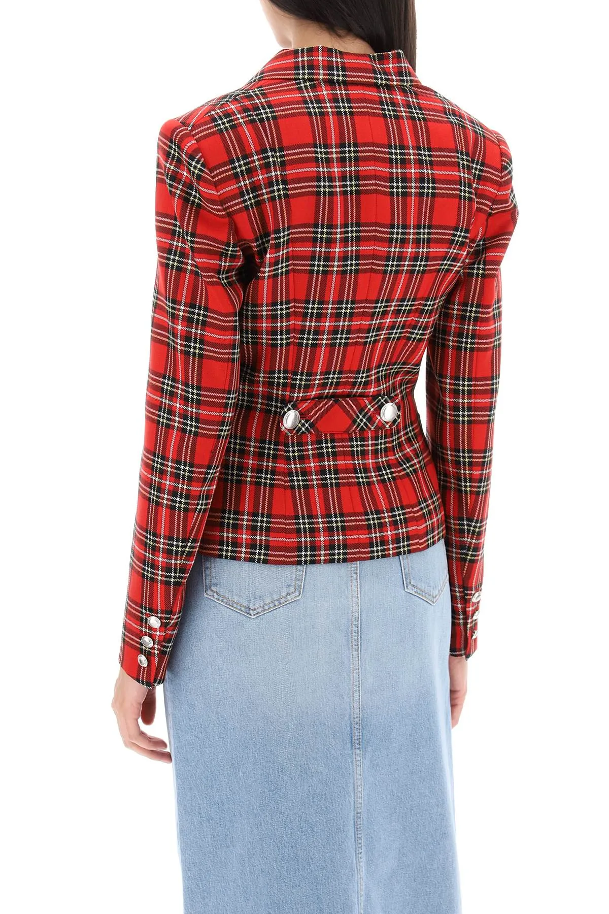 Alessandra Rich Wool Single-Breasted Jacket With Tartan Motif