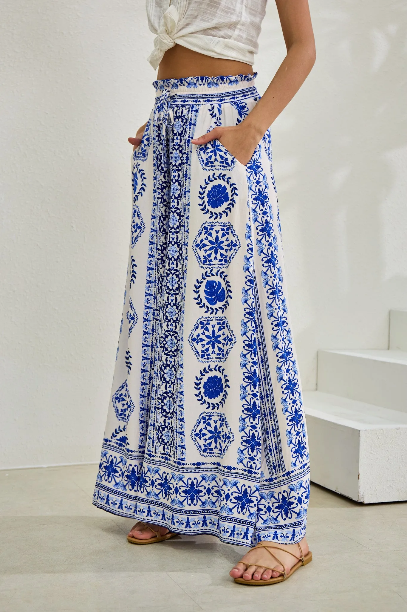 Amara Blue Boho Wide Leg Pants