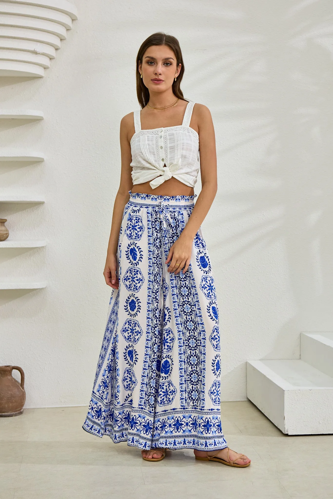 Amara Blue Boho Wide Leg Pants