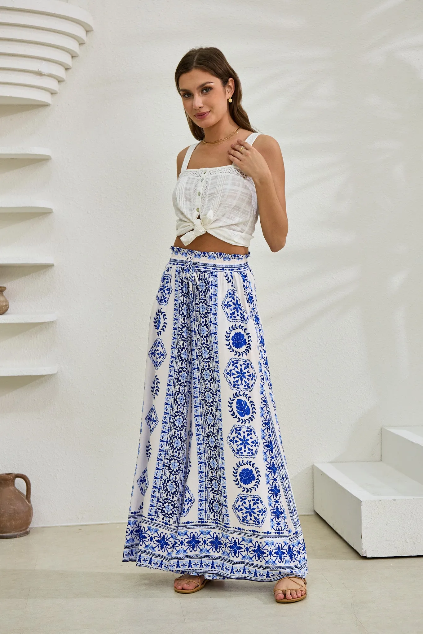 Amara Blue Boho Wide Leg Pants