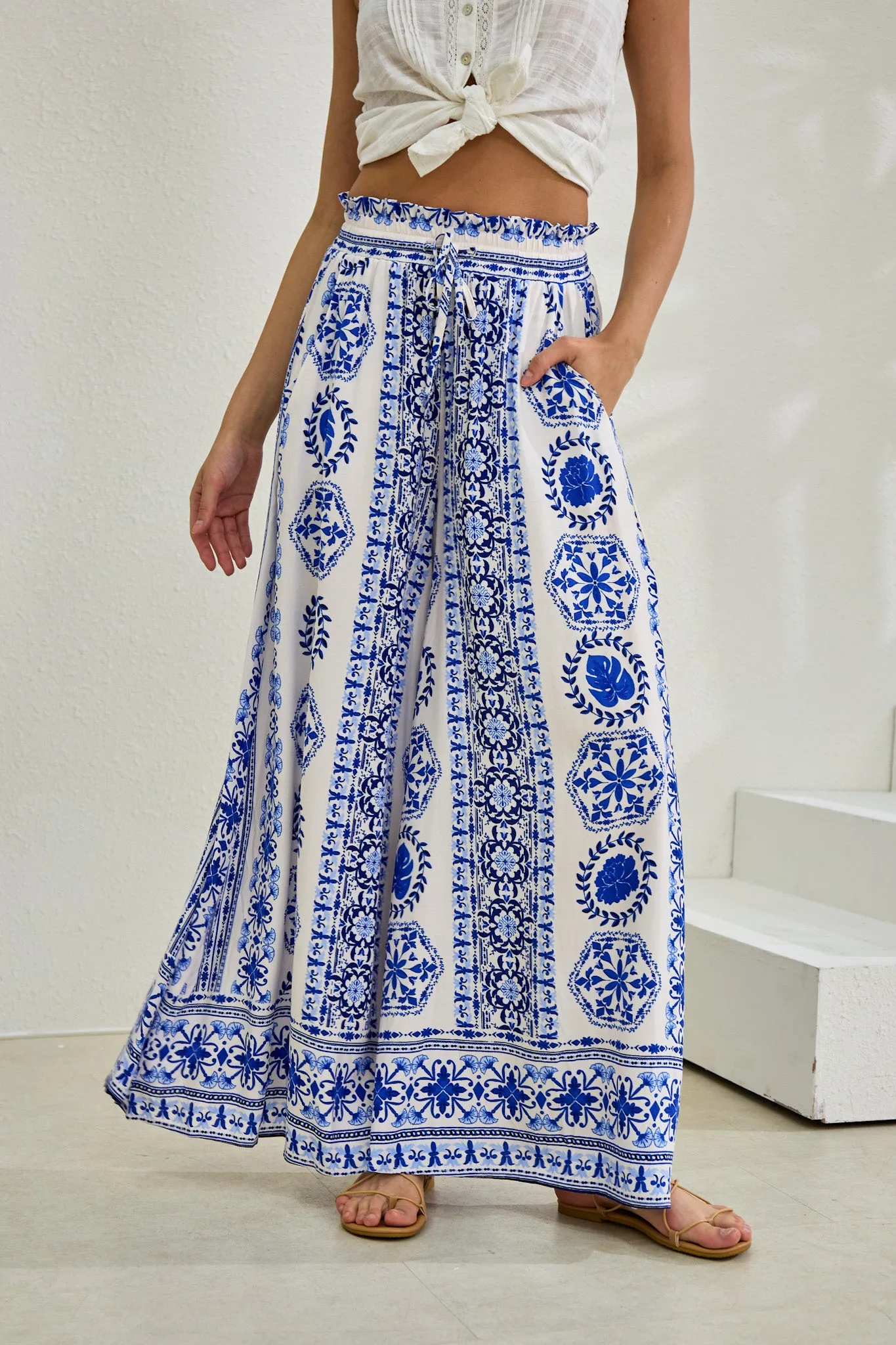 Amara Blue Boho Wide Leg Pants