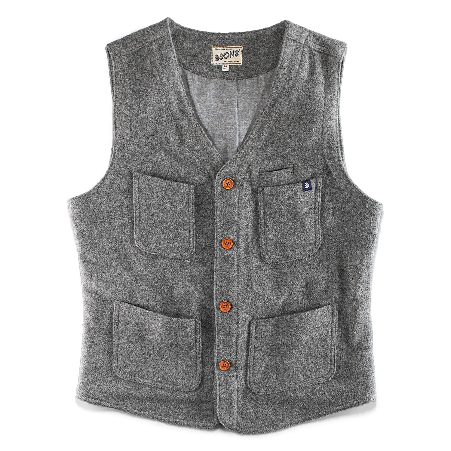 &SONS Drifter Wool Vest / Waistcoat Grey