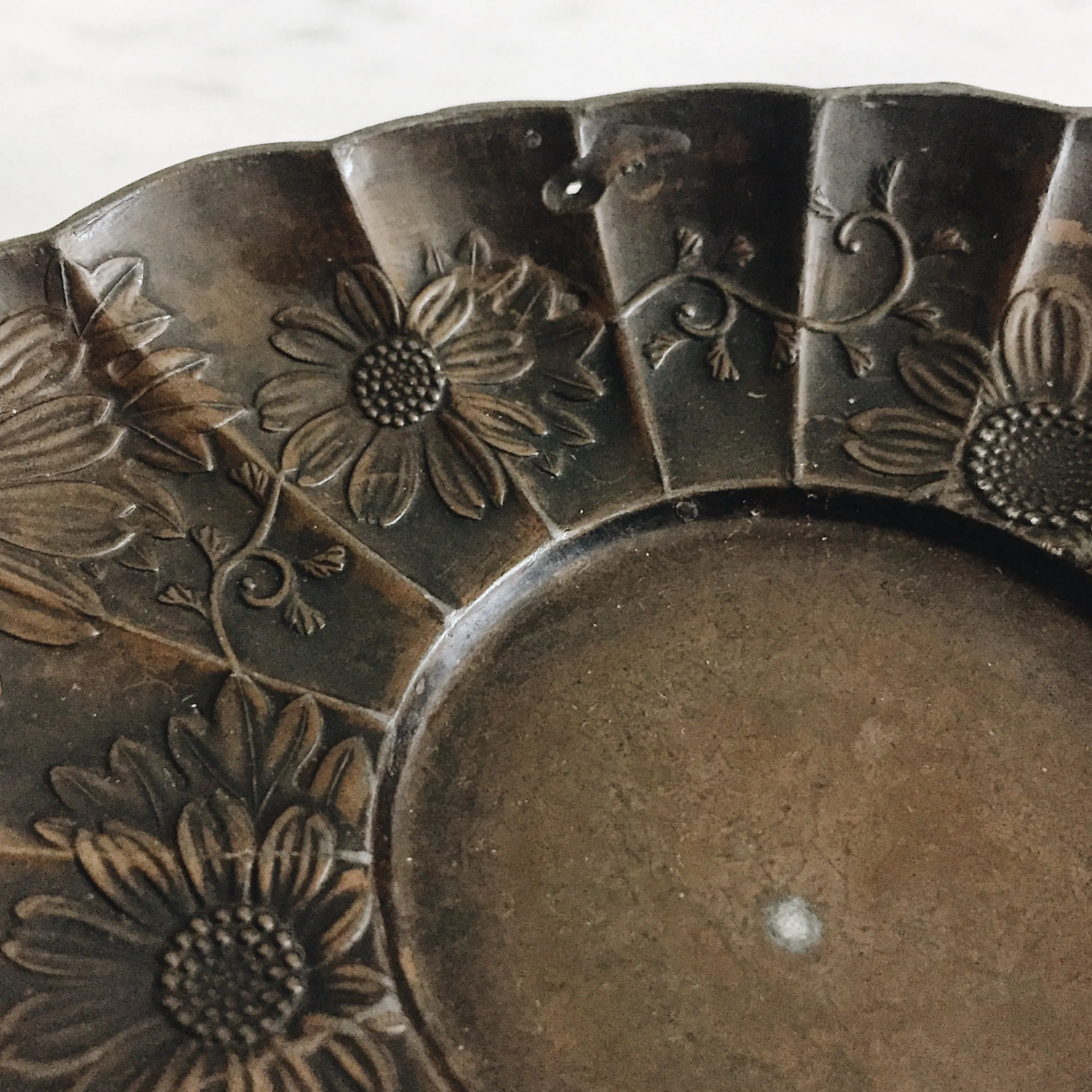 Antique Japanese Bronze Daisy Dish