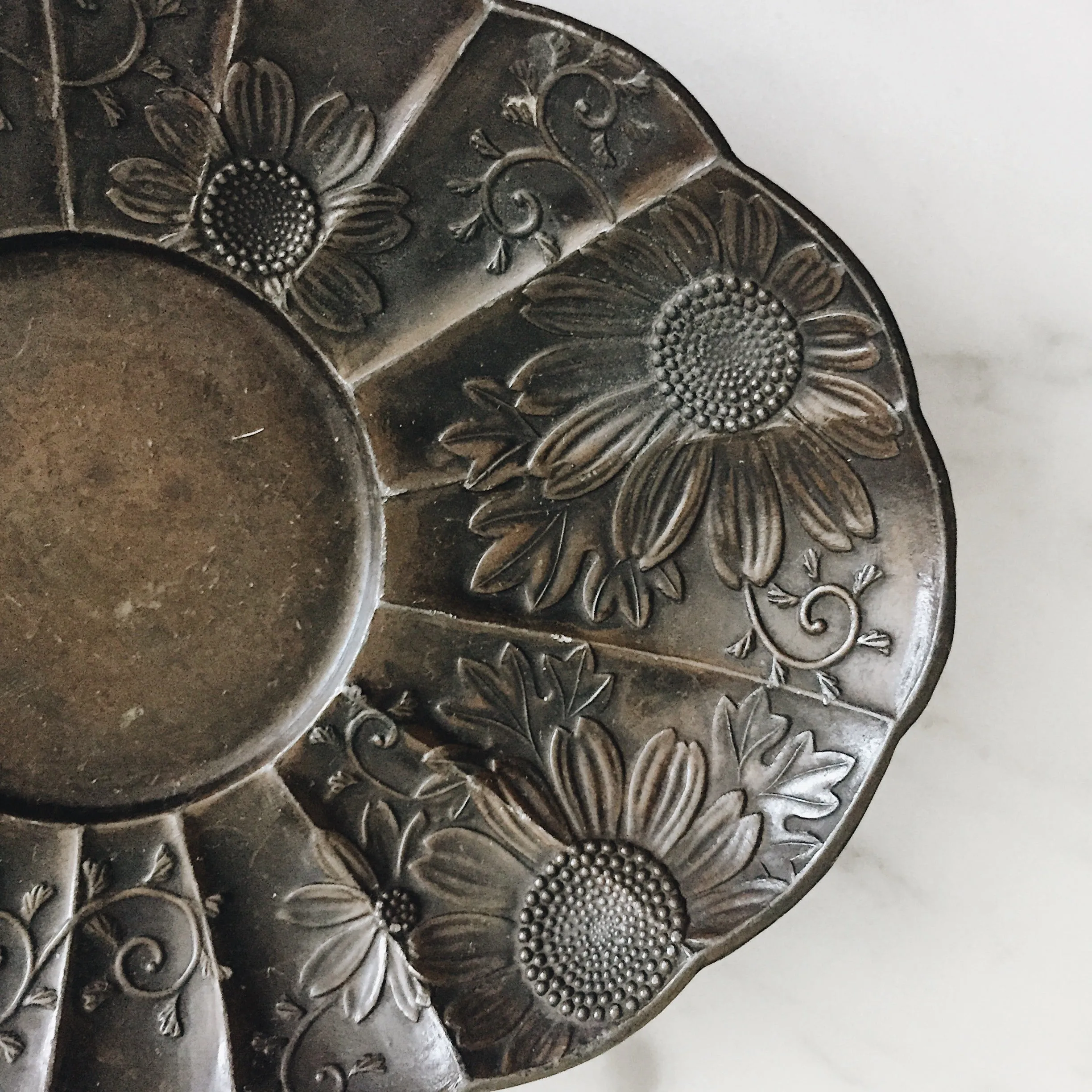 Antique Japanese Bronze Daisy Dish