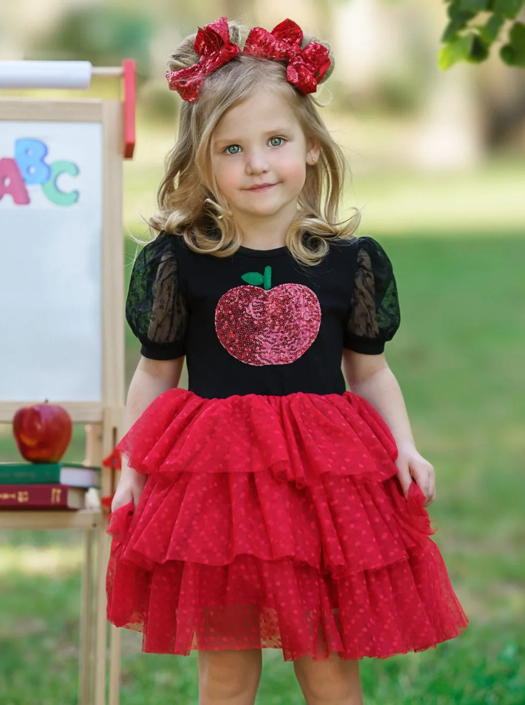 Apple Of My Eye Puff Sleeve Tiered Dress