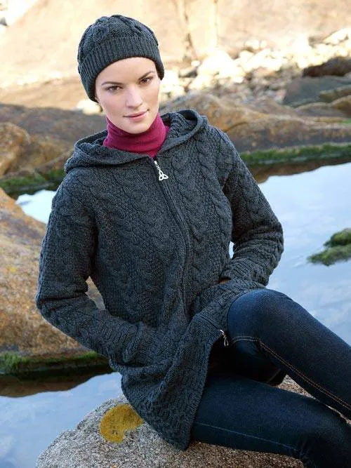 Aran Cardigan With Celtic Knot Zipper | Charcoal