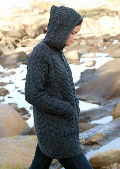 Aran Cardigan With Celtic Knot Zipper | Charcoal