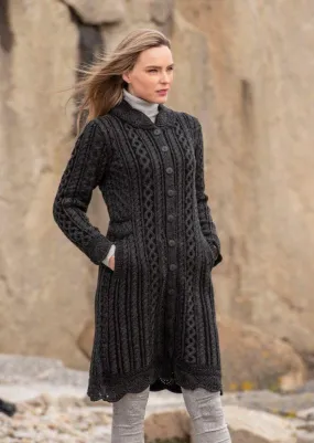 Aran Crafts Scallop Edge Coat  | Charcoal