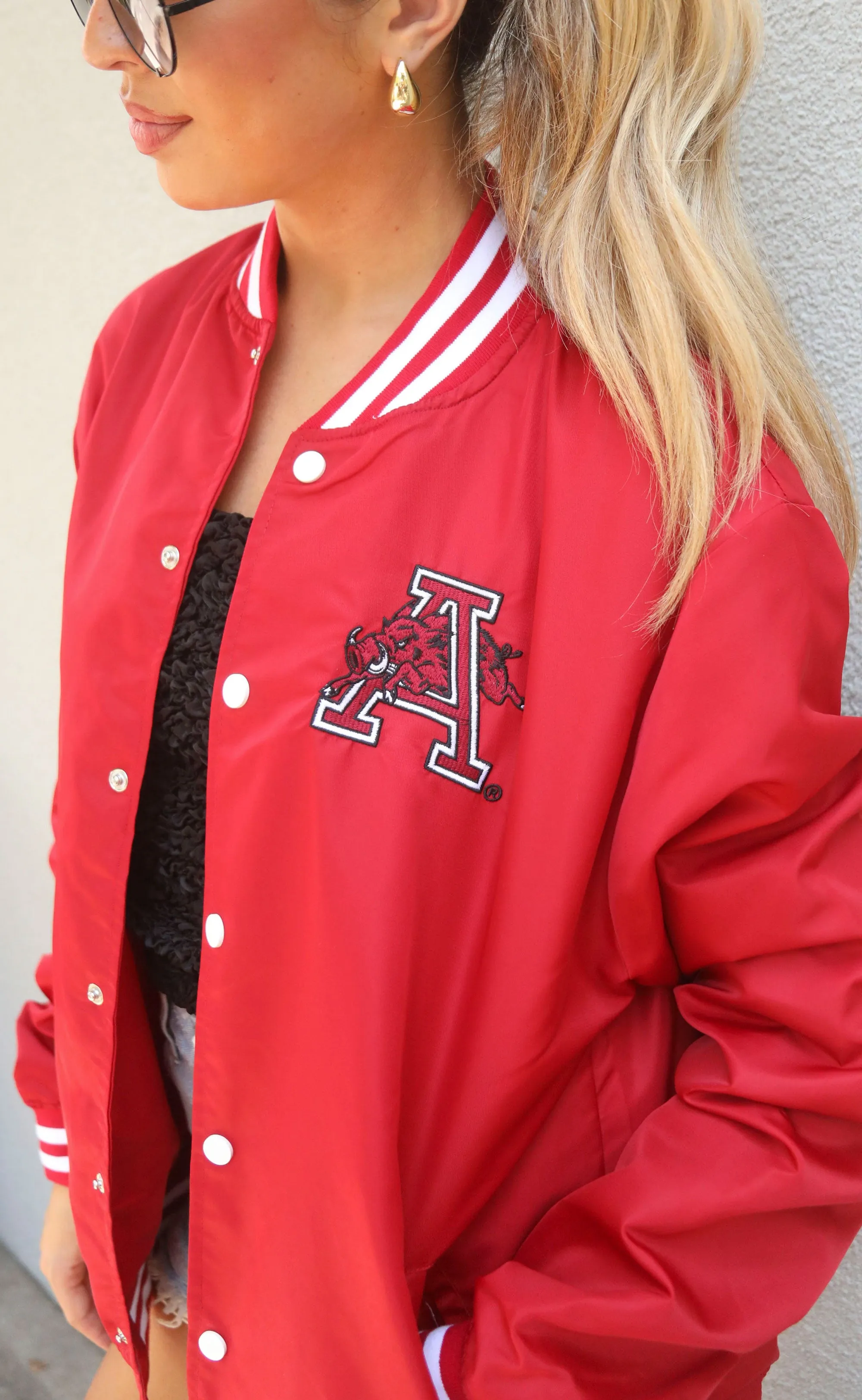 arkansas script monogram varisty jacket