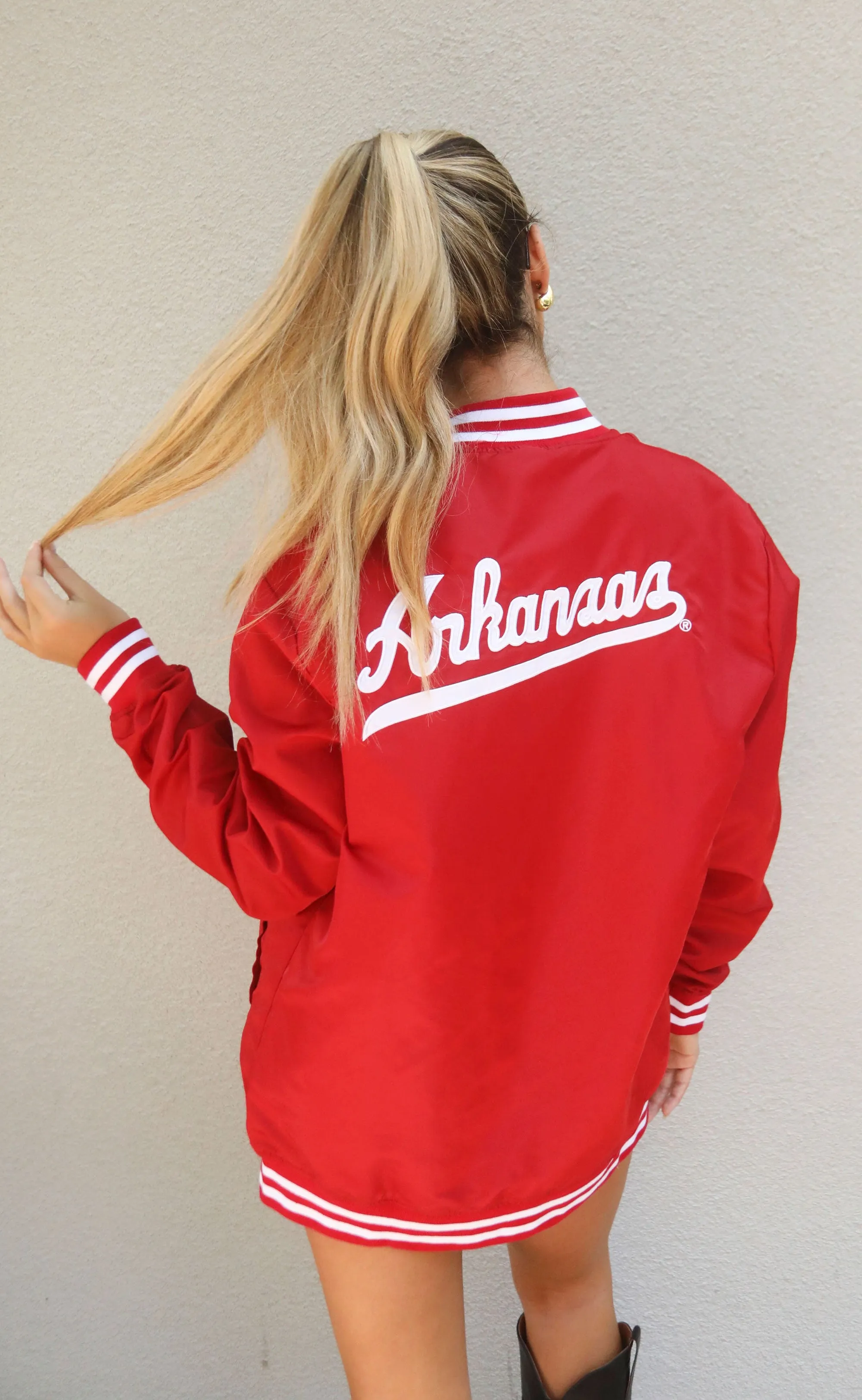 arkansas script monogram varisty jacket