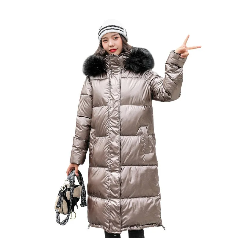 AshoreShop Womens Windstrong Glamour Fur Collar Parka Coat