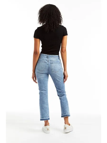 Ava High Rise Medium Wash Crop Flare Denim