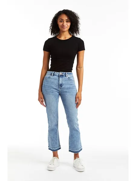 Ava High Rise Medium Wash Crop Flare Denim