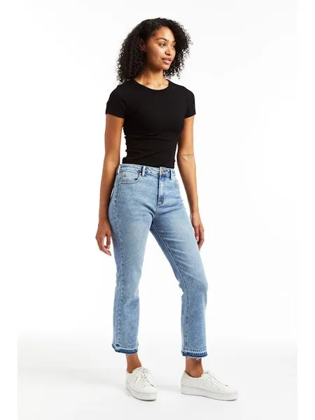 Ava High Rise Medium Wash Crop Flare Denim