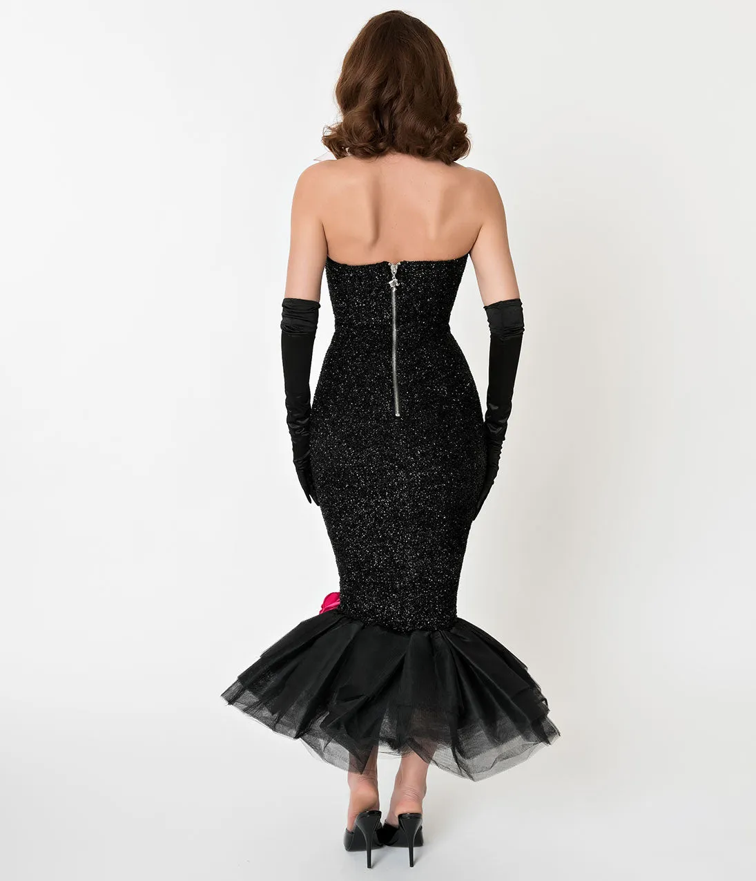 Barbie™ x Unique Vintage Black Solo In The Spotlight Strapless Wiggle Dress