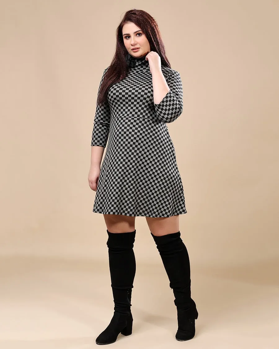 Black & Grey Checked Skater Dress