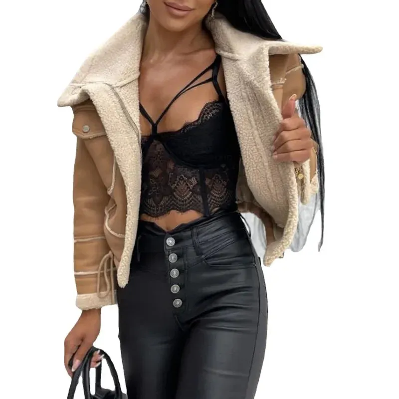 Black leather jacket made of sheepskin