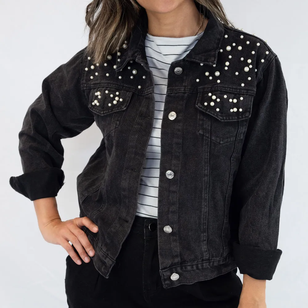 (Black Pearl) Bride Patch  Pearl Denim Jacket