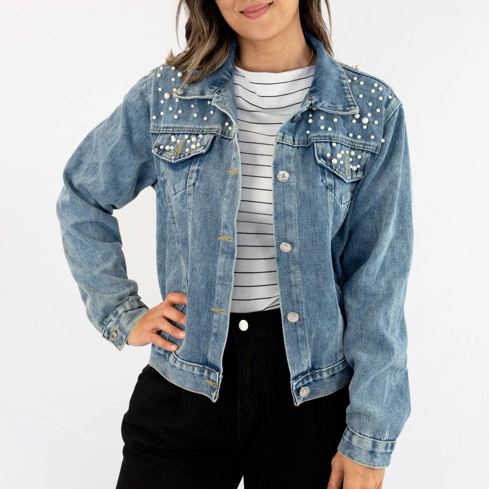 (Black Pearl) Bride Patch  Pearl Denim Jacket