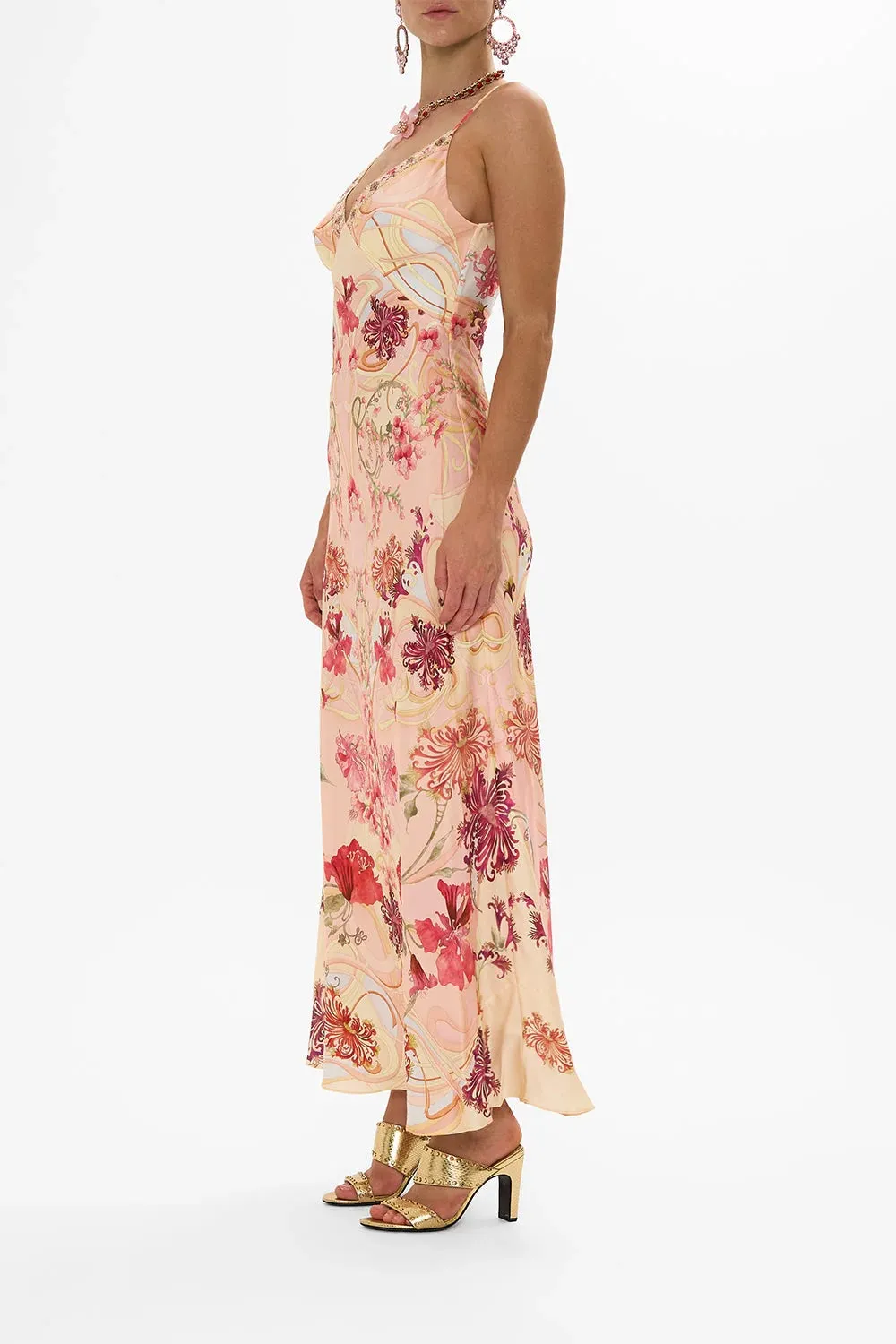 Blossoms And Brushstrokes V-Neck Maxi Slip Dress