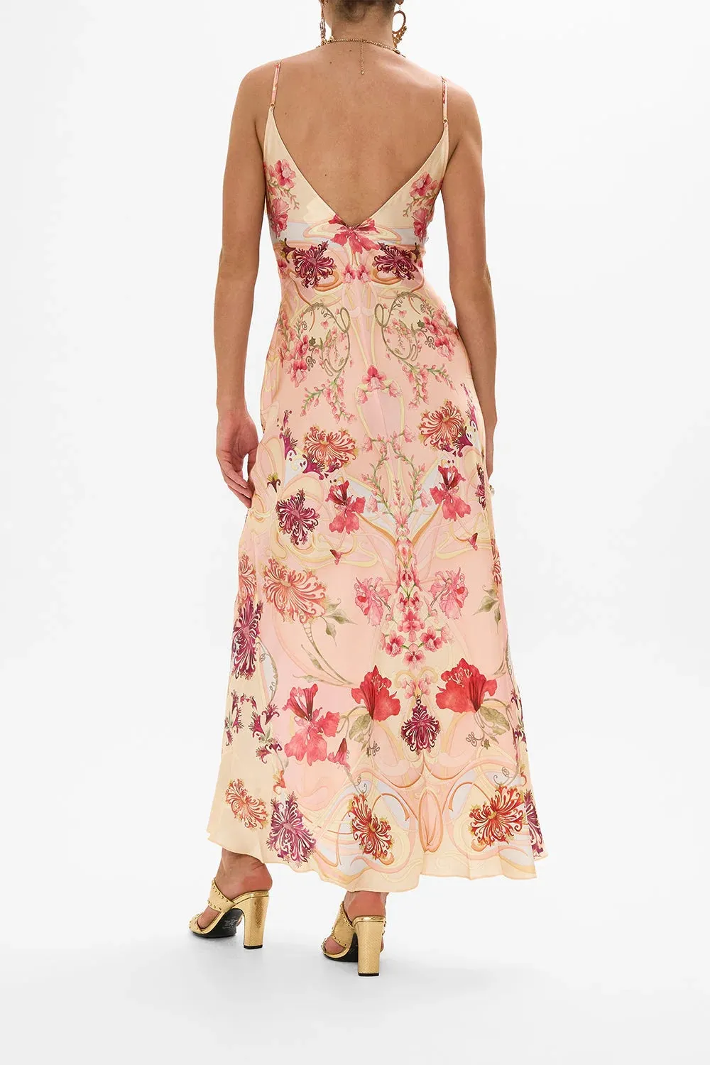 Blossoms And Brushstrokes V-Neck Maxi Slip Dress