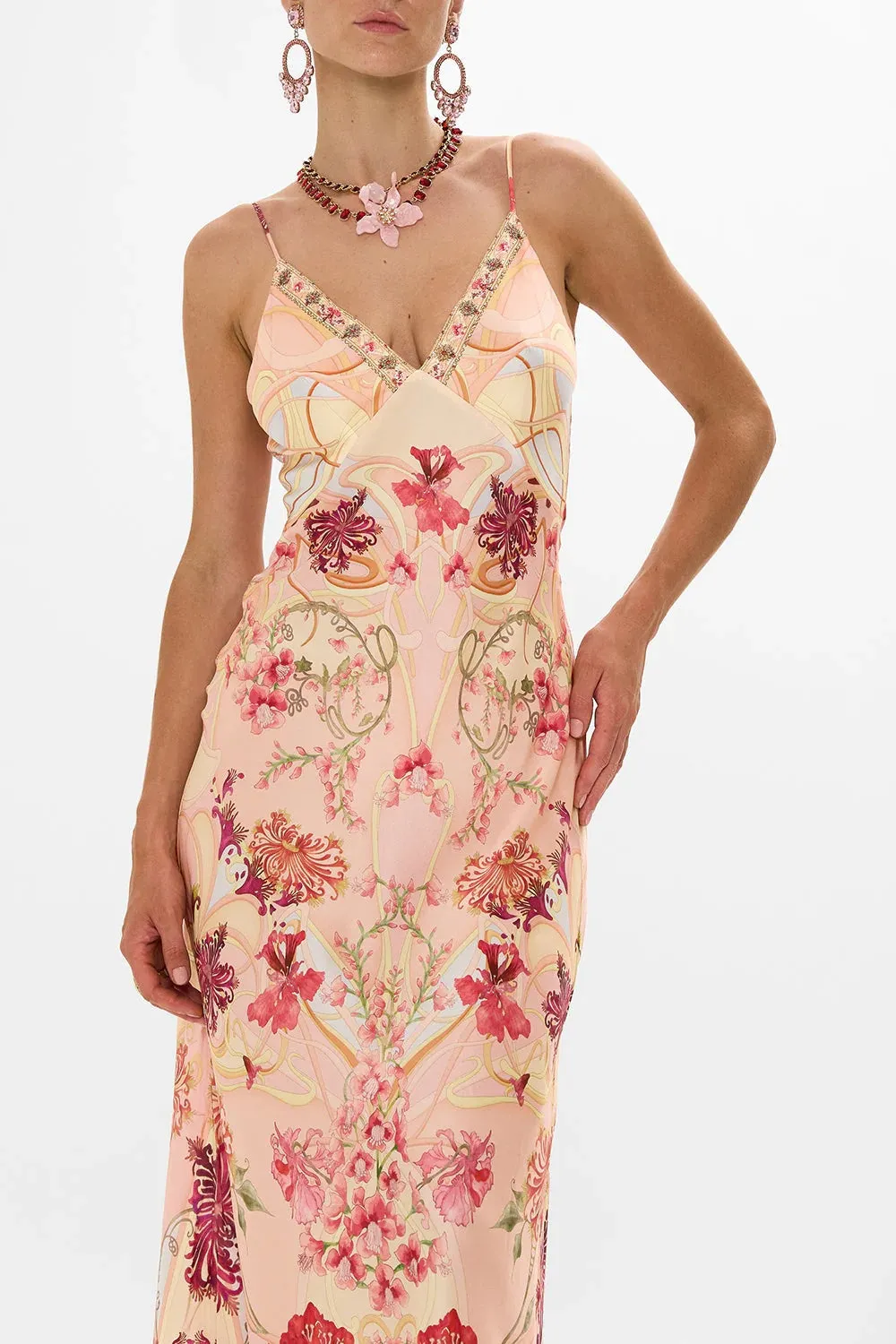 Blossoms And Brushstrokes V-Neck Maxi Slip Dress