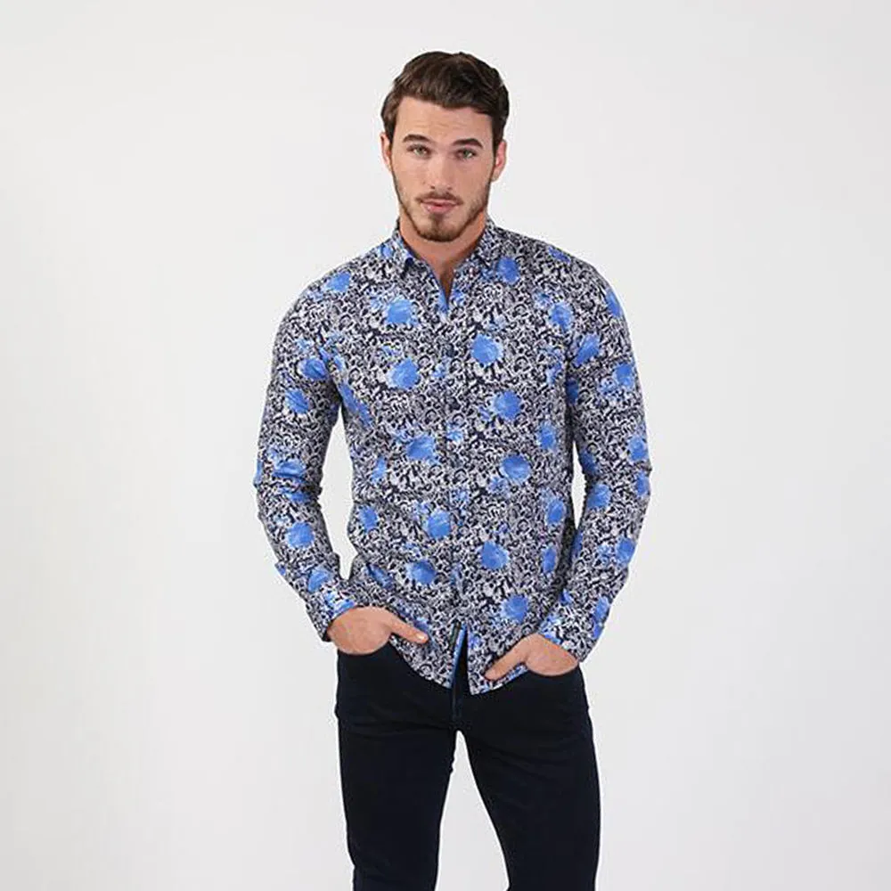 Blue Vine and Rose Button Down Shirt