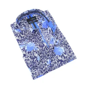 Blue Vine and Rose Button Down Shirt