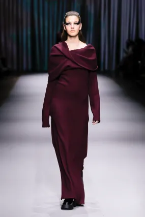 Bordeaux Dress with Deconstructed Cape