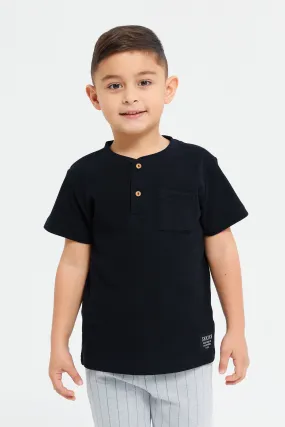 Boys Black Henley Short Sleeve T-Shirt