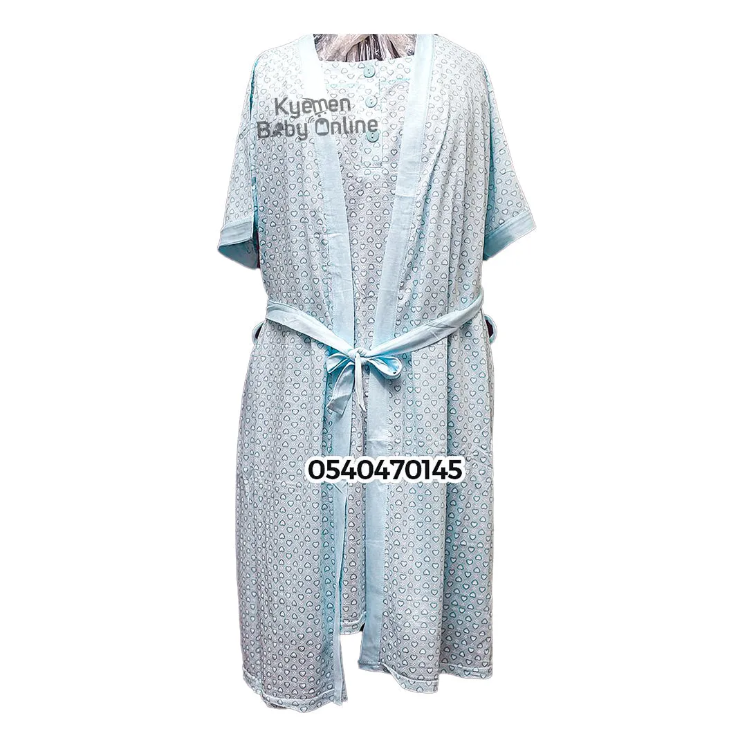 Breastfeeding Night Gown With Coat (Yimiasha, Love) Blue