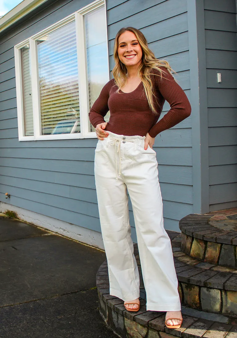 Brilliant White Women's High Waisted Straight Leg Wide Leg Y2K Jeans Pants