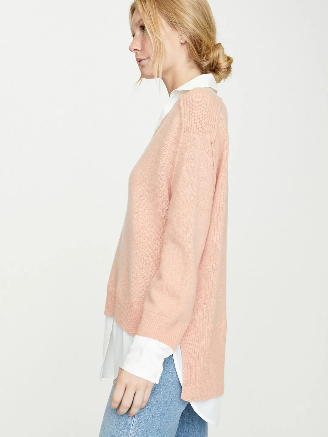 Brochu Walker - V-Neck Layered Pullover in Petra Coral w/ White