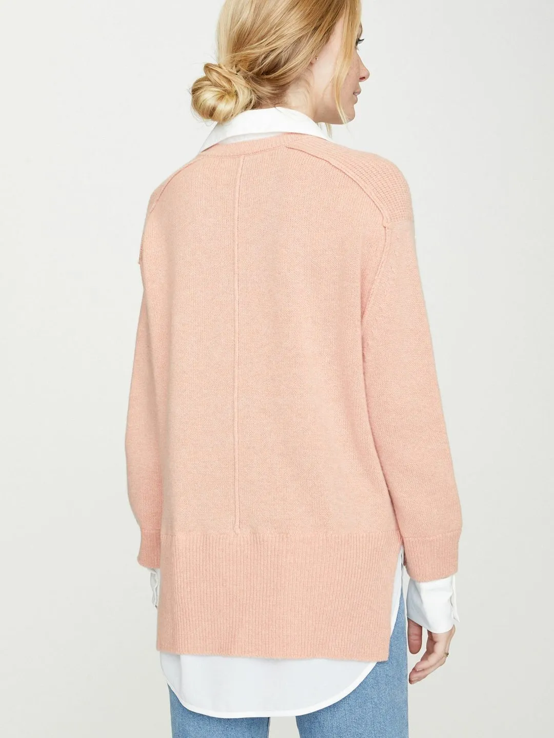 Brochu Walker - V-Neck Layered Pullover in Petra Coral w/ White